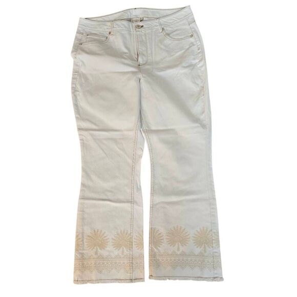 Spartina 449 Womens Ellington Embroidered Frayed Kick Flare Jeans Pearl White 14 - Picture 12 of 12